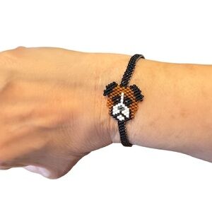 Handcrafted beaded boxer dog brick stitch bracelet with adjustable peyote band